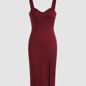 Brand New Cider Solid Slit Bustier Cami Midi Dress